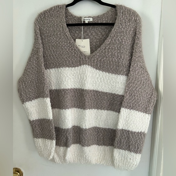 NWT - Miracle USA - Miracle Sweater - mocha striped - size M/L - Picture 1 of 7